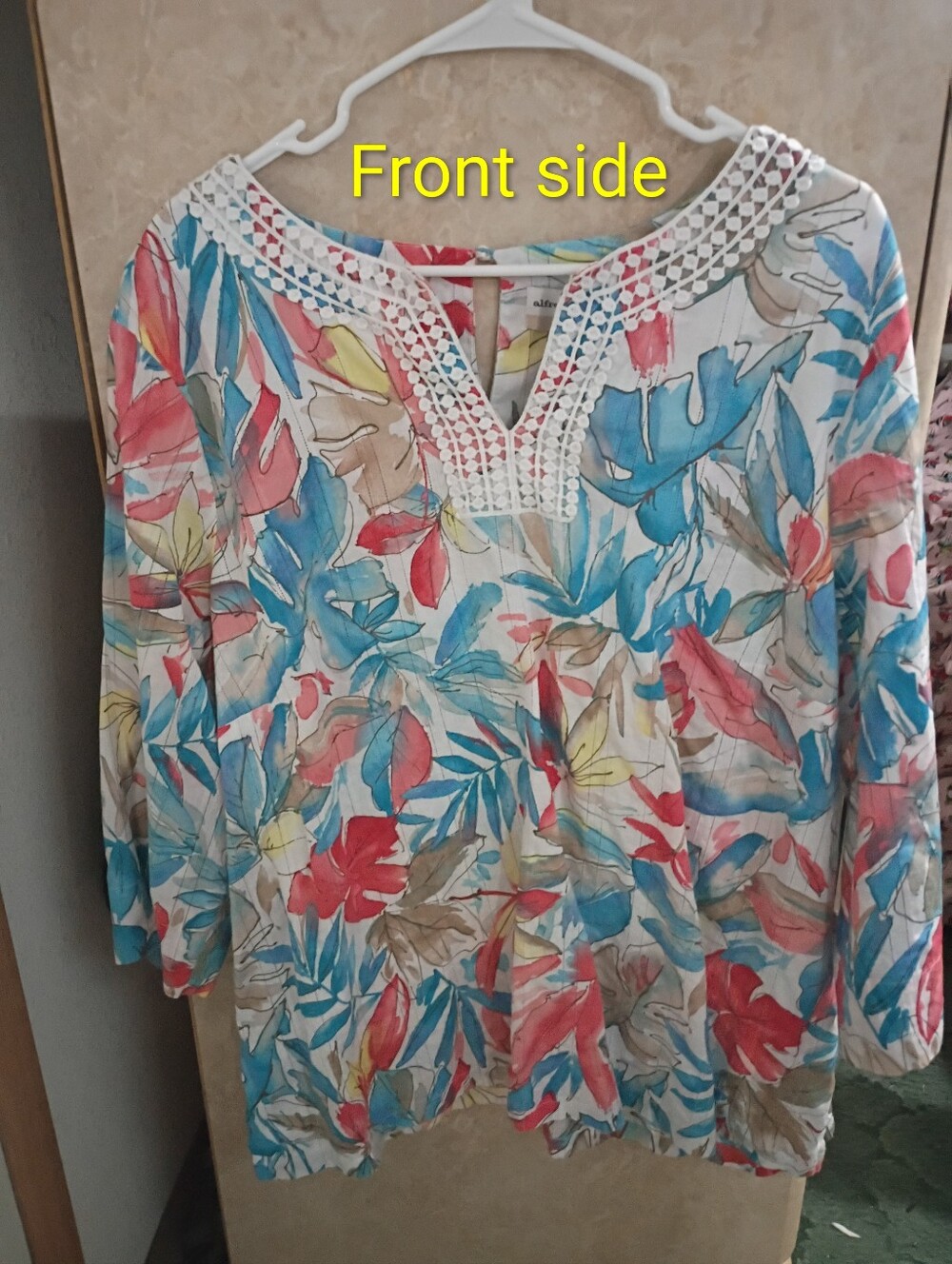 Alfred Dunner Lightweight Floral Crochet-Trim Tunic Top - Multicolor Size 22W